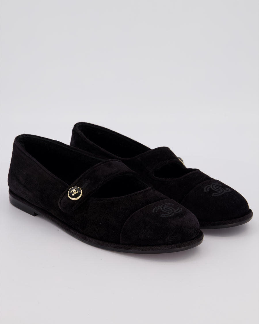 Chanel Black Suede Shearling Mary Jane Flats Size EU 42