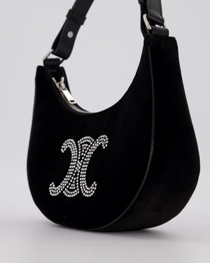 Celine Black Ava Triophe Shoulder Bag in Velvet with Crystal Details