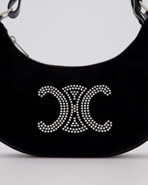 Celine Black Ava Triophe Shoulder Bag in Velvet with Crystal Details