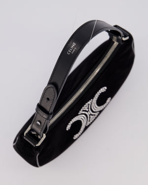 Celine Black Ava Triophe Shoulder Bag in Velvet with Crystal Details