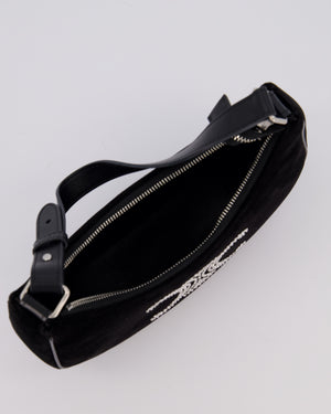 Celine Black Ava Triophe Shoulder Bag in Velvet with Crystal Details