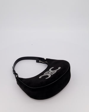 Celine Black Ava Triophe Shoulder Bag in Velvet with Crystal Details