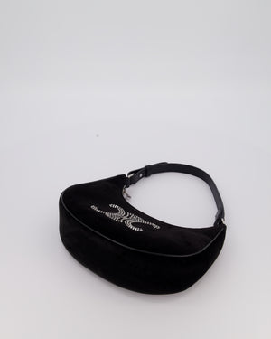 Celine Black Ava Triophe Shoulder Bag in Velvet with Crystal Details