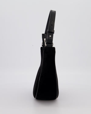 Celine Black Ava Triophe Shoulder Bag in Velvet with Crystal Details