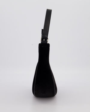 Celine Black Ava Triophe Shoulder Bag in Velvet with Crystal Details