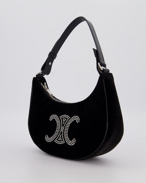 Celine Black Ava Triophe Shoulder Bag in Velvet with Crystal Details