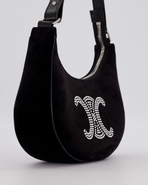 Celine Black Ava Triophe Shoulder Bag in Velvet with Crystal Details