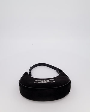 Celine Black Ava Triophe Shoulder Bag in Velvet with Crystal Details