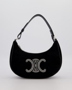 Celine Black Ava Triophe Shoulder Bag in Velvet with Crystal Details