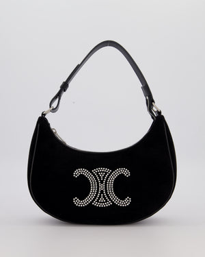 Celine Black Ava Triophe Shoulder Bag in Velvet with Crystal Details