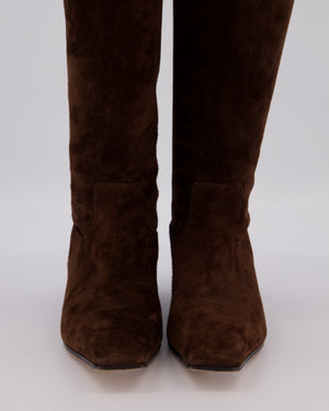 Khaite Dark Brown Suede Leather High-Knee Boots Size EU 39.5