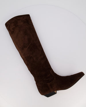 Khaite Dark Brown Suede Leather High-Knee Boots Size EU 39.5