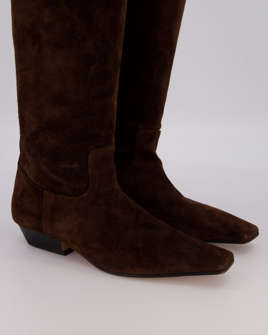 Khaite Dark Brown Suede Leather High-Knee Boots Size EU 39.5