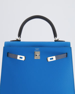 Hermès Kelly II Tricolour 25 Sellier Bag in Bleu Zanzibar, Bleu De Prusse and Noir Epsom Leather with Palladium Hardware