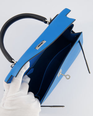 Hermès Kelly II Tricolour 25 Sellier Bag in Bleu Zanzibar, Bleu De Prusse and Noir Epsom Leather with Palladium Hardware