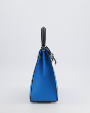 Hermès Kelly II Tricolour 25 Sellier Bag in Bleu Zanzibar, Bleu De Prusse and Noir Epsom Leather with Palladium Hardware
