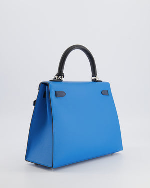 Hermès Kelly II Tricolour 25 Sellier Bag in Bleu Zanzibar, Bleu De Prusse and Noir Epsom Leather with Palladium Hardware