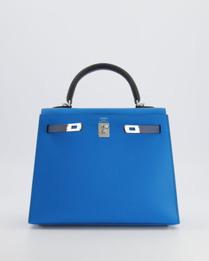 Hermès Kelly II Tricolour 25 Sellier Bag in Bleu Zanzibar, Bleu De Prusse and Noir Epsom Leather with Palladium Hardware