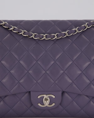 Chanel Lavender Purple Maxi Classic Double Flap Bag in Lambskin Leather with Silver Hardware