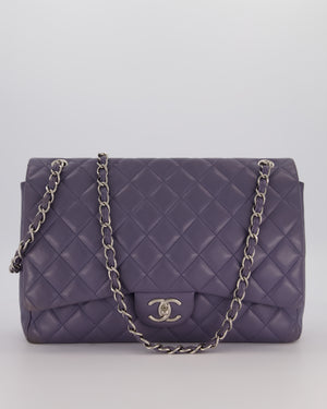 Chanel Lavender Purple Maxi Classic Double Flap Bag in Lambskin Leather with Silver Hardware