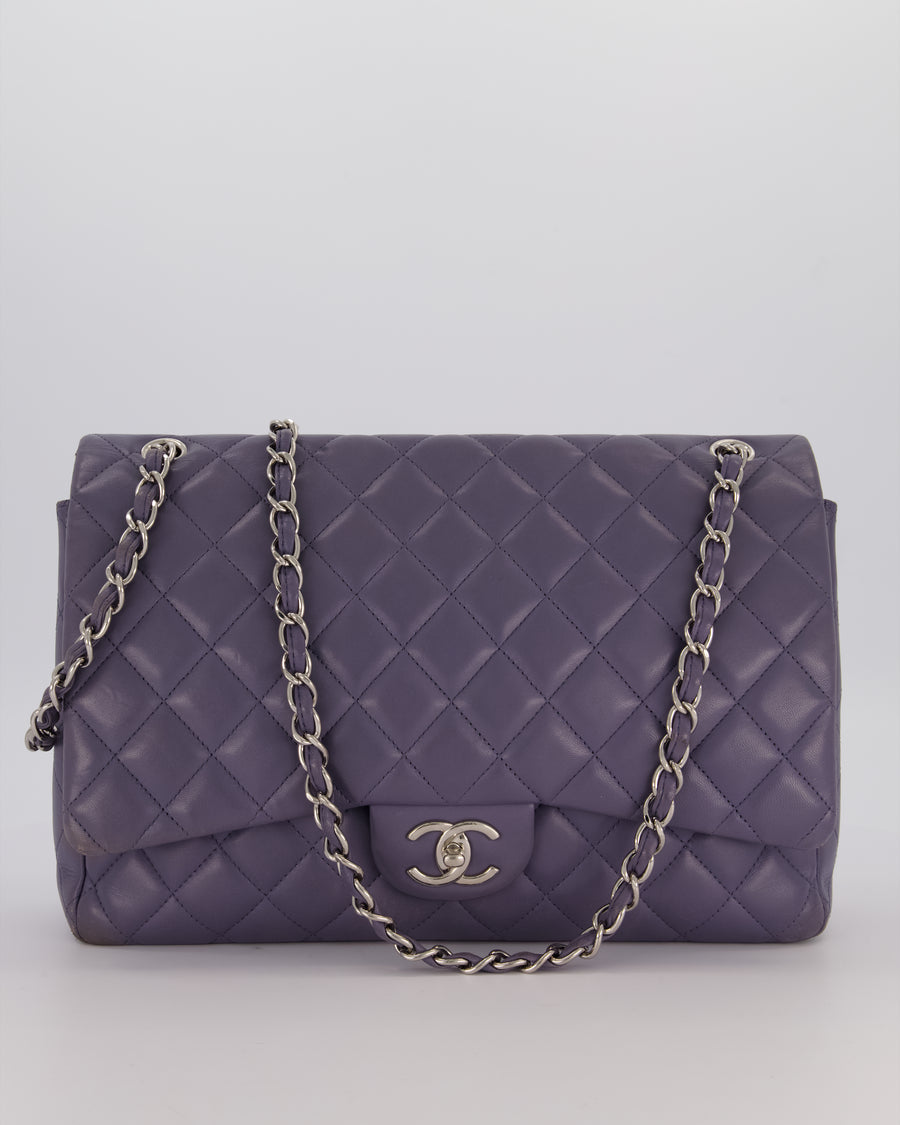 Chanel Lavender Purple Maxi Classic Double Flap Bag in Lambskin Leather with Silver Hardware