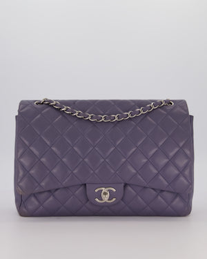 Chanel Lavender Purple Maxi Classic Double Flap Bag in Lambskin Leather with Silver Hardware