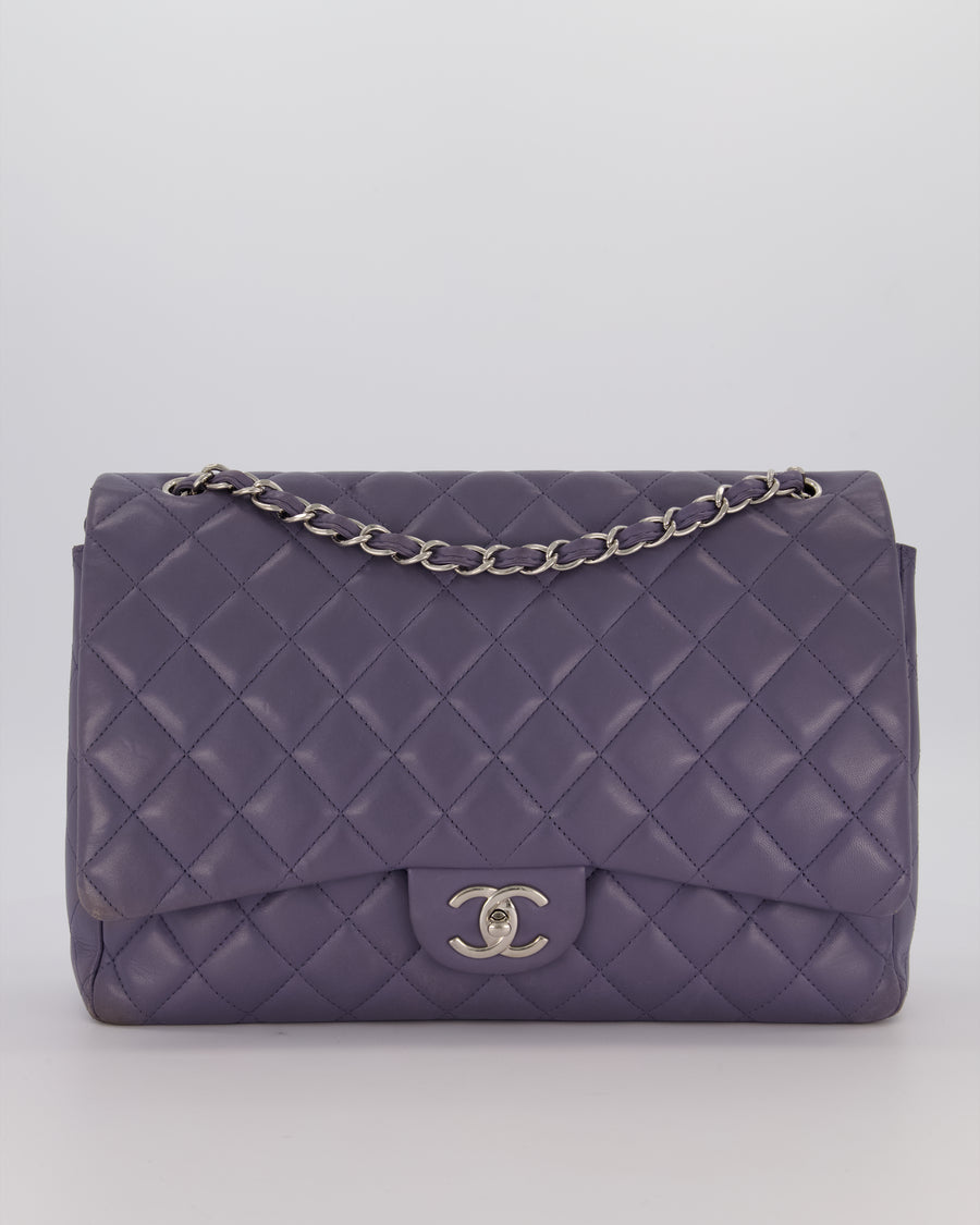 Chanel Lavender Purple Maxi Classic Double Flap Bag in Lambskin Leather with Silver Hardware