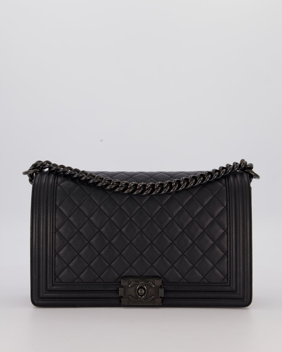 Chanel Black Medium Boy Bag in Calfskin Leather with So Black Hardware