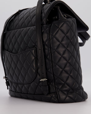 Chanel Black Quilted Lambskin Backpack Bag with Silver Hardware