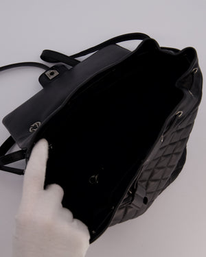 Chanel Black Quilted Lambskin Backpack Bag with Silver Hardware