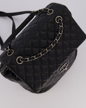 Chanel Black Quilted Lambskin Backpack Bag with Silver Hardware