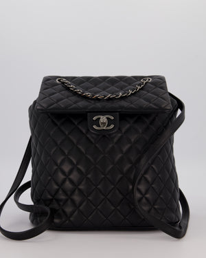 Chanel Black Quilted Lambskin Backpack Bag with Silver Hardware