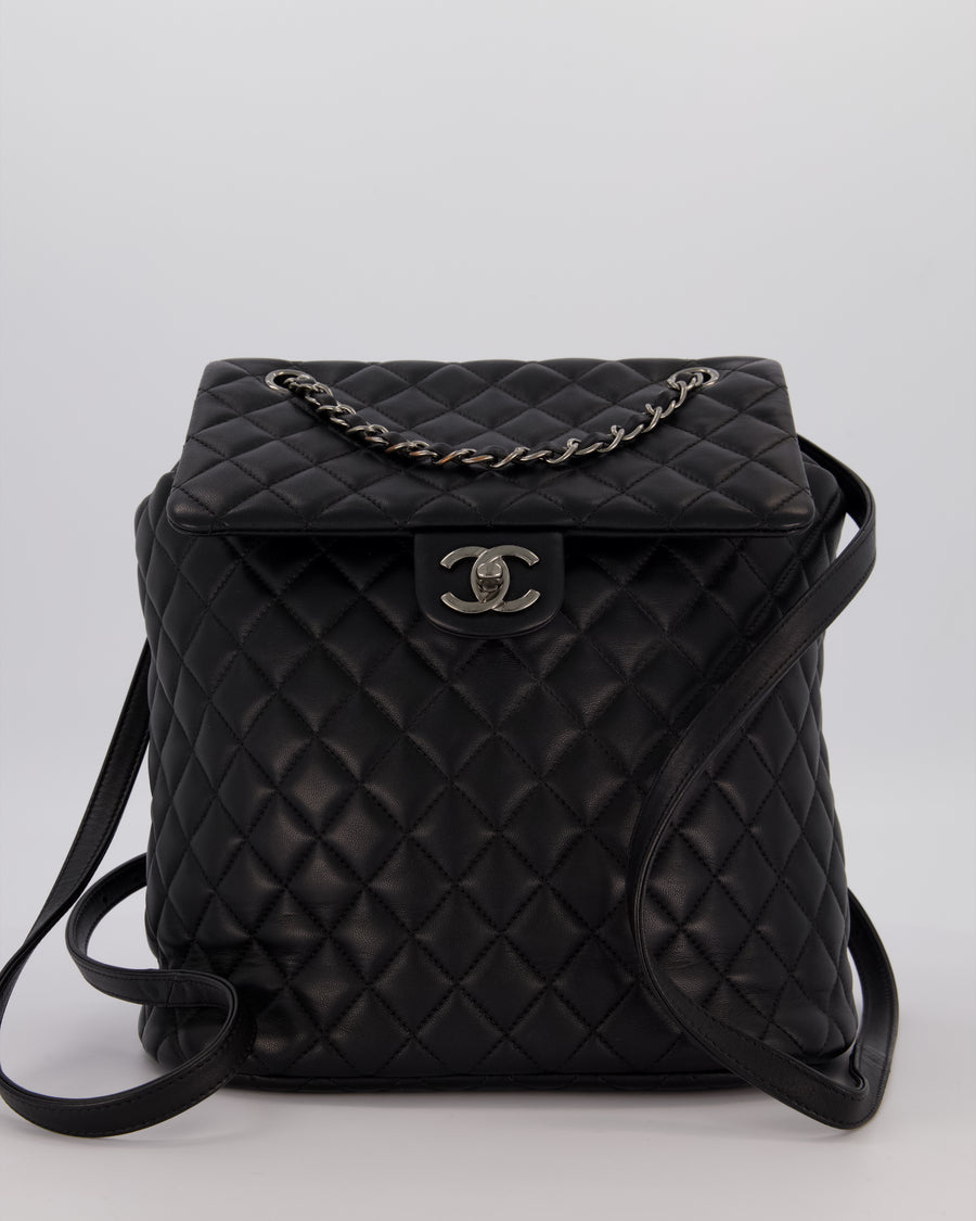 Chanel Black Quilted Lambskin Backpack Bag with Silver Hardware
