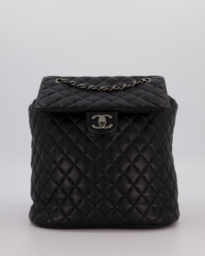 Chanel Black Quilted Lambskin Backpack Bag with Silver Hardware