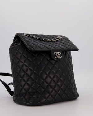 Chanel Black Quilted Lambskin Backpack Bag with Silver Hardware