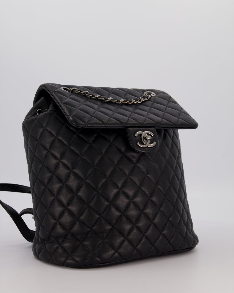 Chanel Black Quilted Lambskin Backpack Bag with Silver Hardware