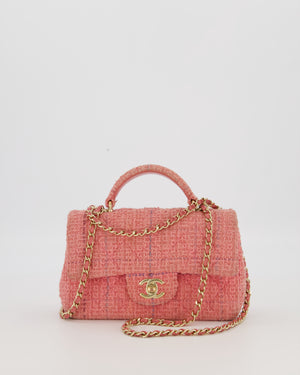 Chanel Top Handle Rectangular Bag in Pink Quilted Tweed with Champagne Gold Hardware