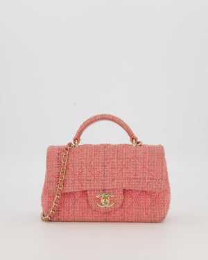 Chanel Top Handle Rectangular Bag in Pink Quilted Tweed with Champagne Gold Hardware