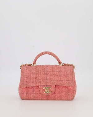Chanel Top Handle Rectangular Bag in Pink Quilted Tweed with Champagne Gold Hardware