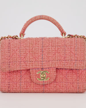 Chanel Top Handle Rectangular Bag in Pink Quilted Tweed with Champagne Gold Hardware