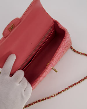 Chanel Top Handle Rectangular Bag in Pink Quilted Tweed with Champagne Gold Hardware