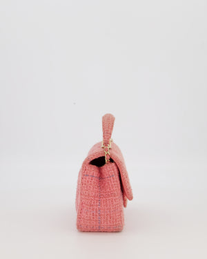Chanel Top Handle Rectangular Bag in Pink Quilted Tweed with Champagne Gold Hardware