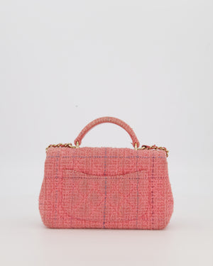 Chanel Top Handle Rectangular Bag in Pink Quilted Tweed with Champagne Gold Hardware