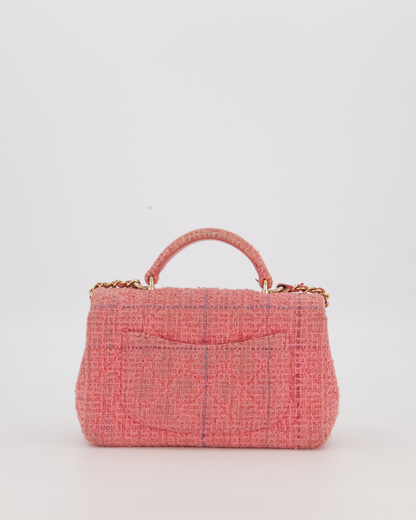 Chanel Top Handle Rectangular Bag in Pink Quilted Tweed with