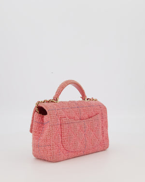 Chanel Top Handle Rectangular Bag in Pink Quilted Tweed with Champagne Gold Hardware