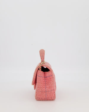 Chanel Top Handle Rectangular Bag in Pink Quilted Tweed with Champagne Gold Hardware