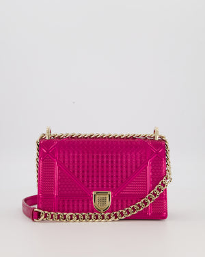 Christian Dior Pink Metallic Small Diorama Flap Bag in Leather with Gold Hardware