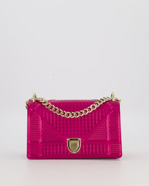 Christian Dior Pink Metallic Small Diorama Flap Bag in Leather with Gold Hardware