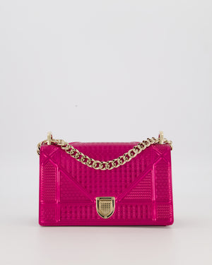Christian Dior Pink Metallic Small Diorama Flap Bag in Leather with Gold Hardware