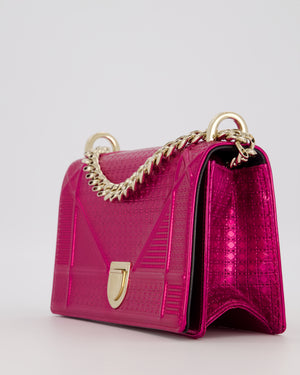 Christian Dior Pink Metallic Small Diorama Flap Bag in Leather with Gold Hardware